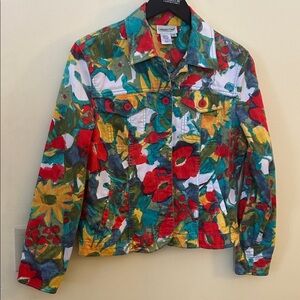 Coldwater Creek Vibrant Watercolor Jacket Abstract 4-Pocket Button-Front Size PM